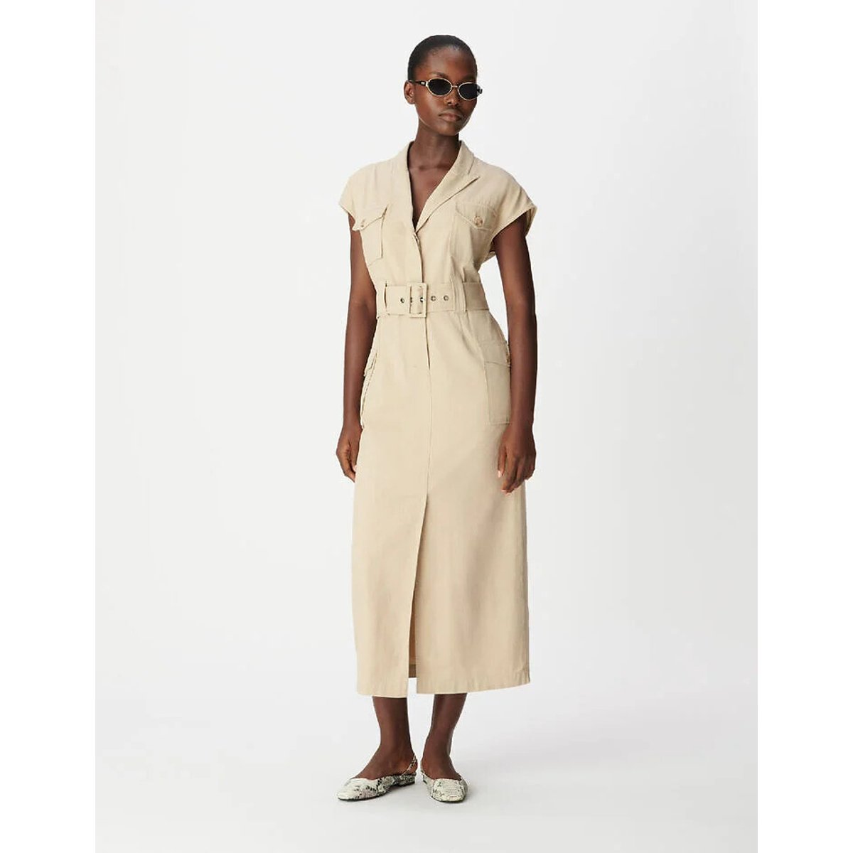 Robe chemise sans manches ceinturée lin, IKKS