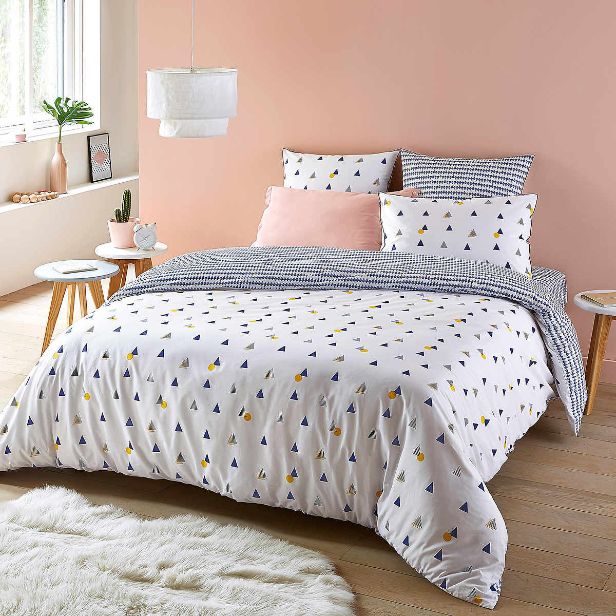 Drap housse percale de coton, Digna bleu/blanc/jaune, LA REDOUTE INTERIEURS