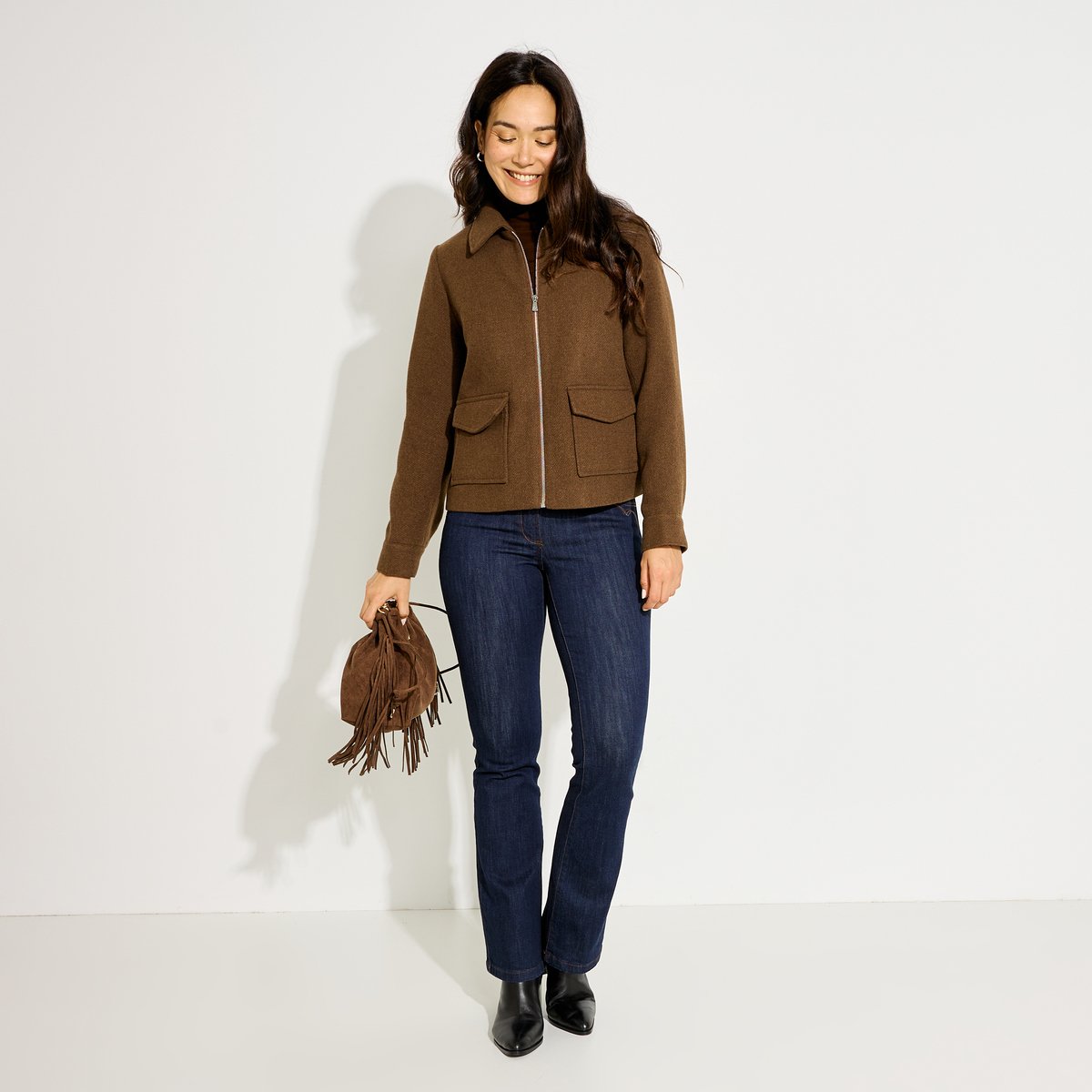 Manteau court zippé marron, GRAIN DE MALICE