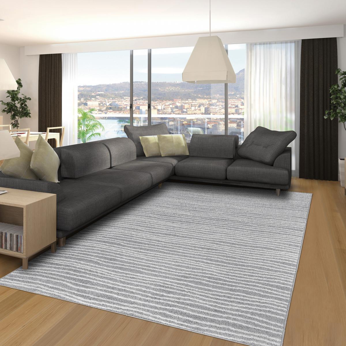 Tapis salon et chambre tissé motif faux uni VAGLA gris, écru, UN AMOUR DE TAPIS