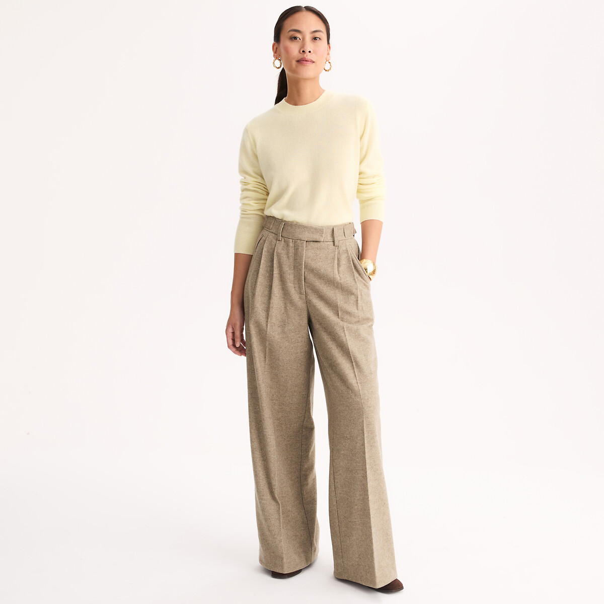 Pleat Front Wide Leg Trousers beige, ANNE WEYBURN