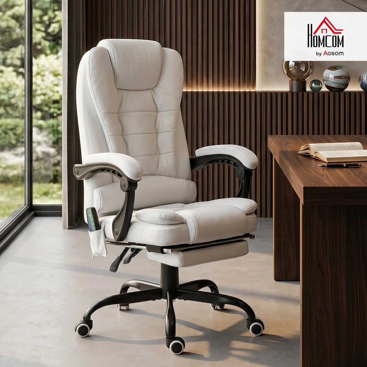 Fauteuil de bureau avec fonction massage blanc, HOMCOM