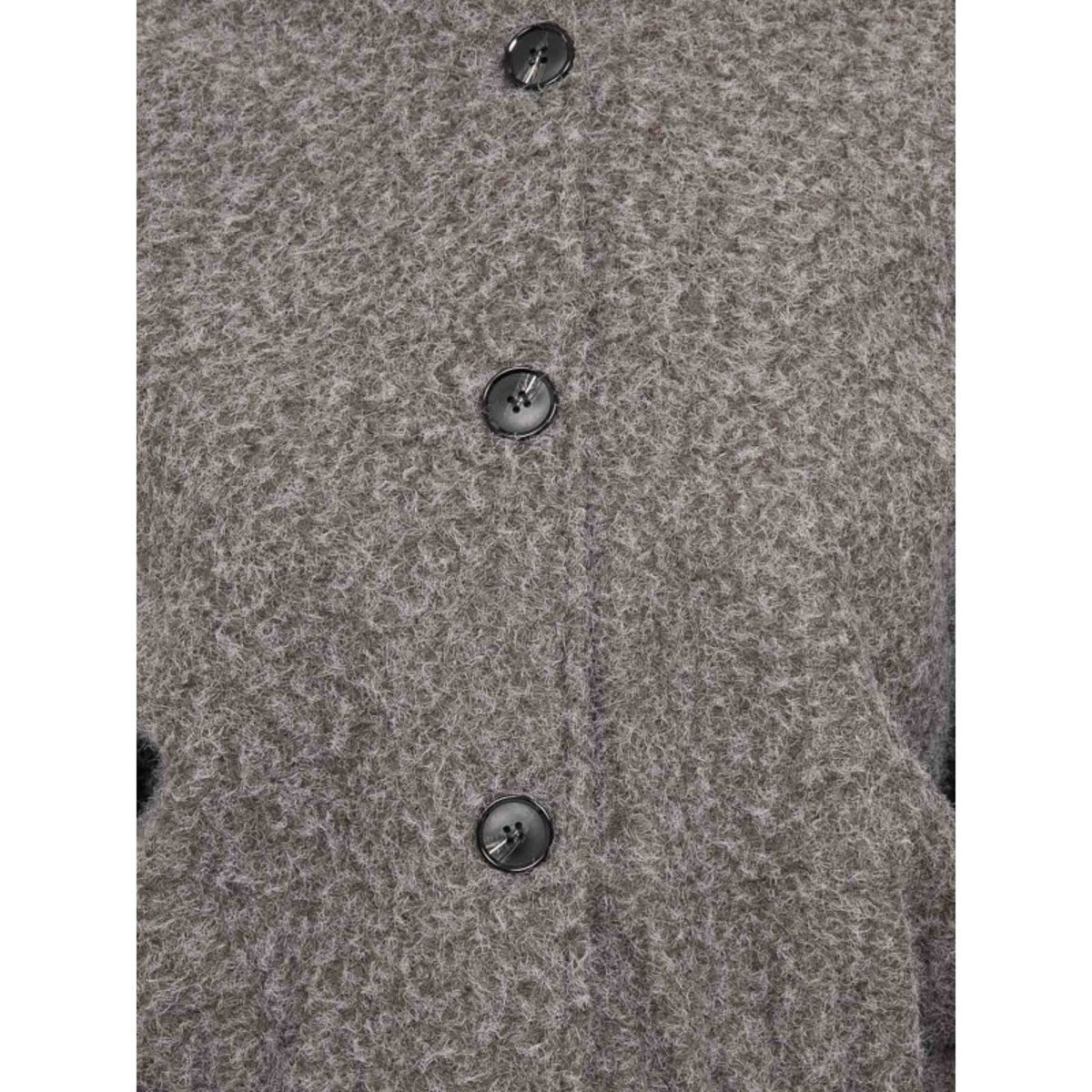 Blouson Court En Maille Poil Long Boutonné Uvina gris, DONA LISA