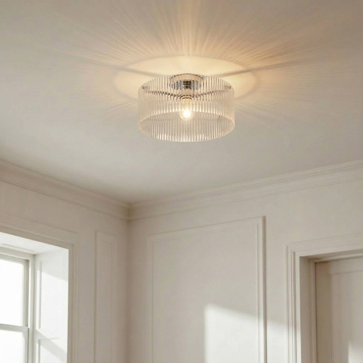 Plafonnier en verre moderne, Meritt transparent, chrome, LUCANDE