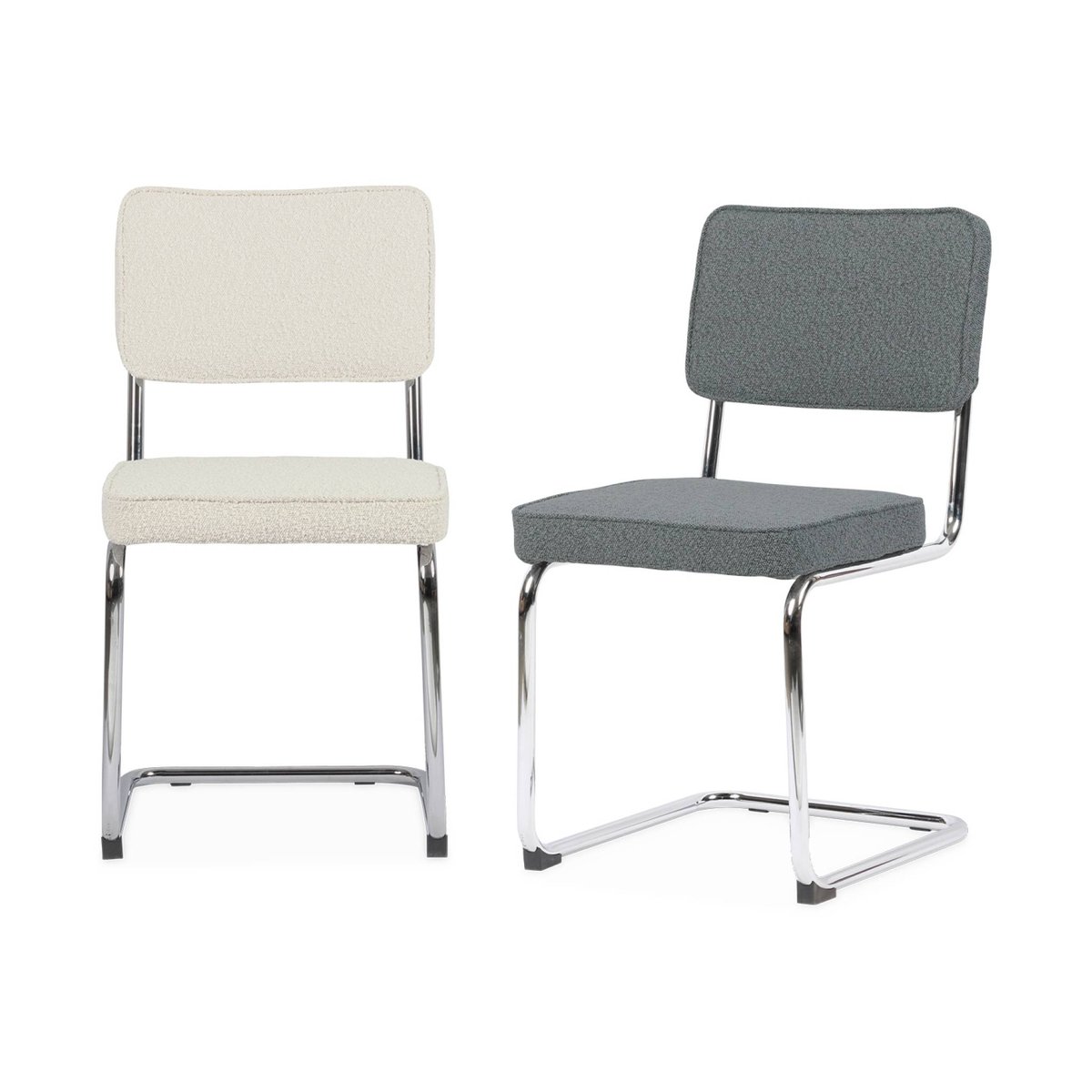 Chaise cantilever acier et bouclette texturée (lot de 2) MAJA blanc cassé, SWEEEK