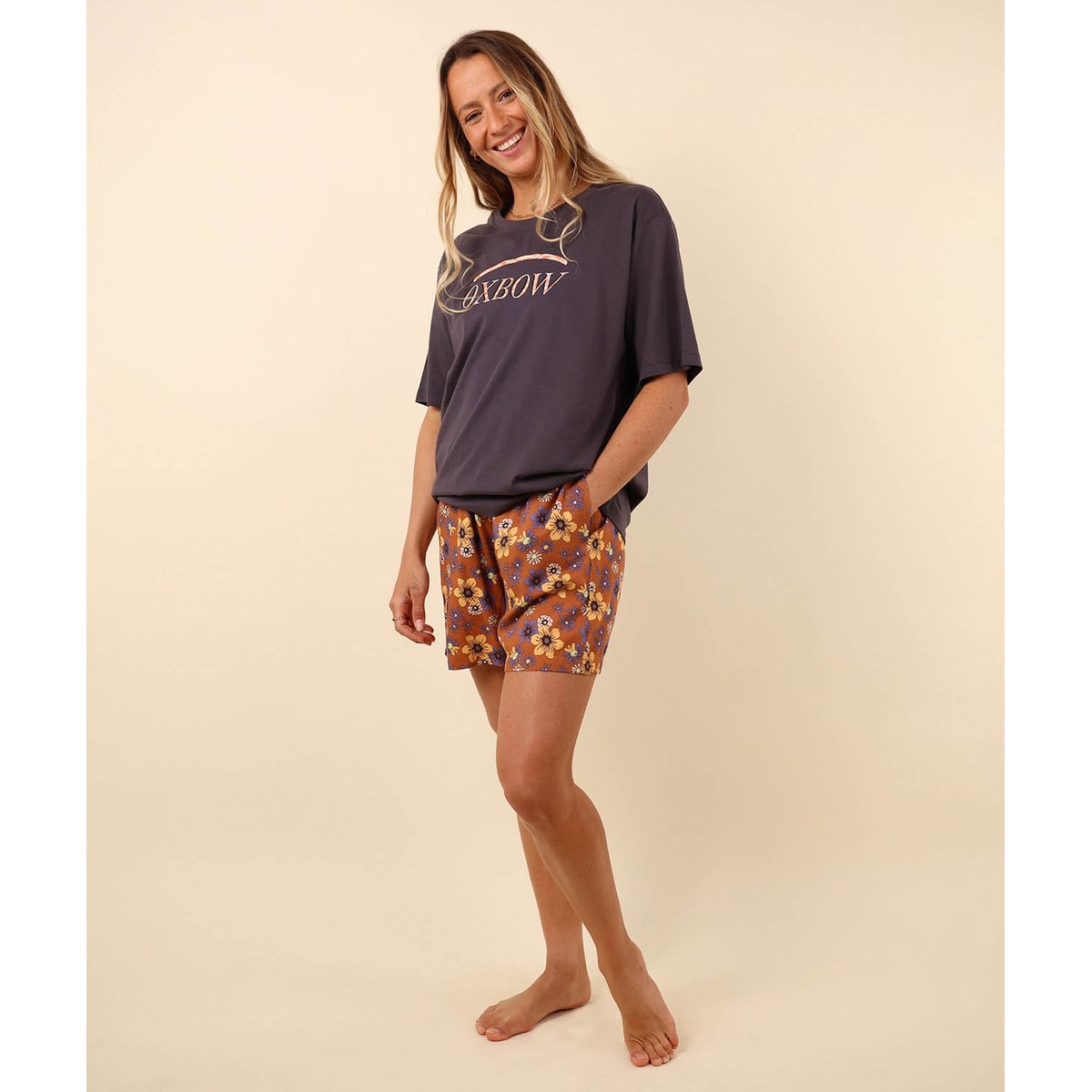 Short fluide imprimé en viscose LAVITRA moka, OXBOW