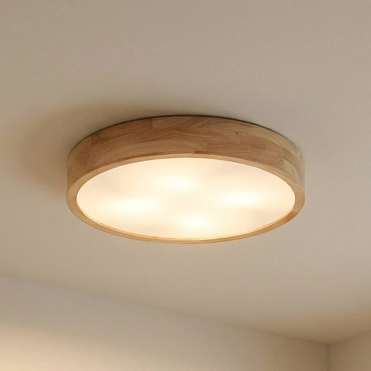 Plafonnier en bois traditionnel, Tanju bois clair, blanc, LINDBY
