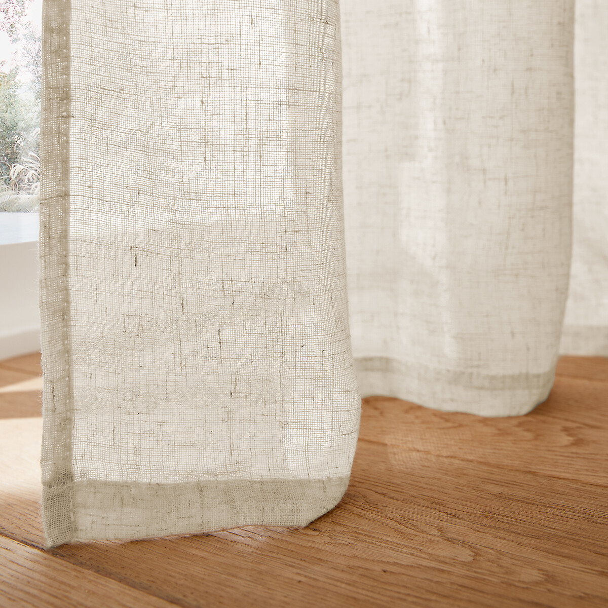 Cortinado em poliéster e em linho, com galão franido e efeito onda perfeita, ARON natural, LA REDOUTE INTERIEURS
