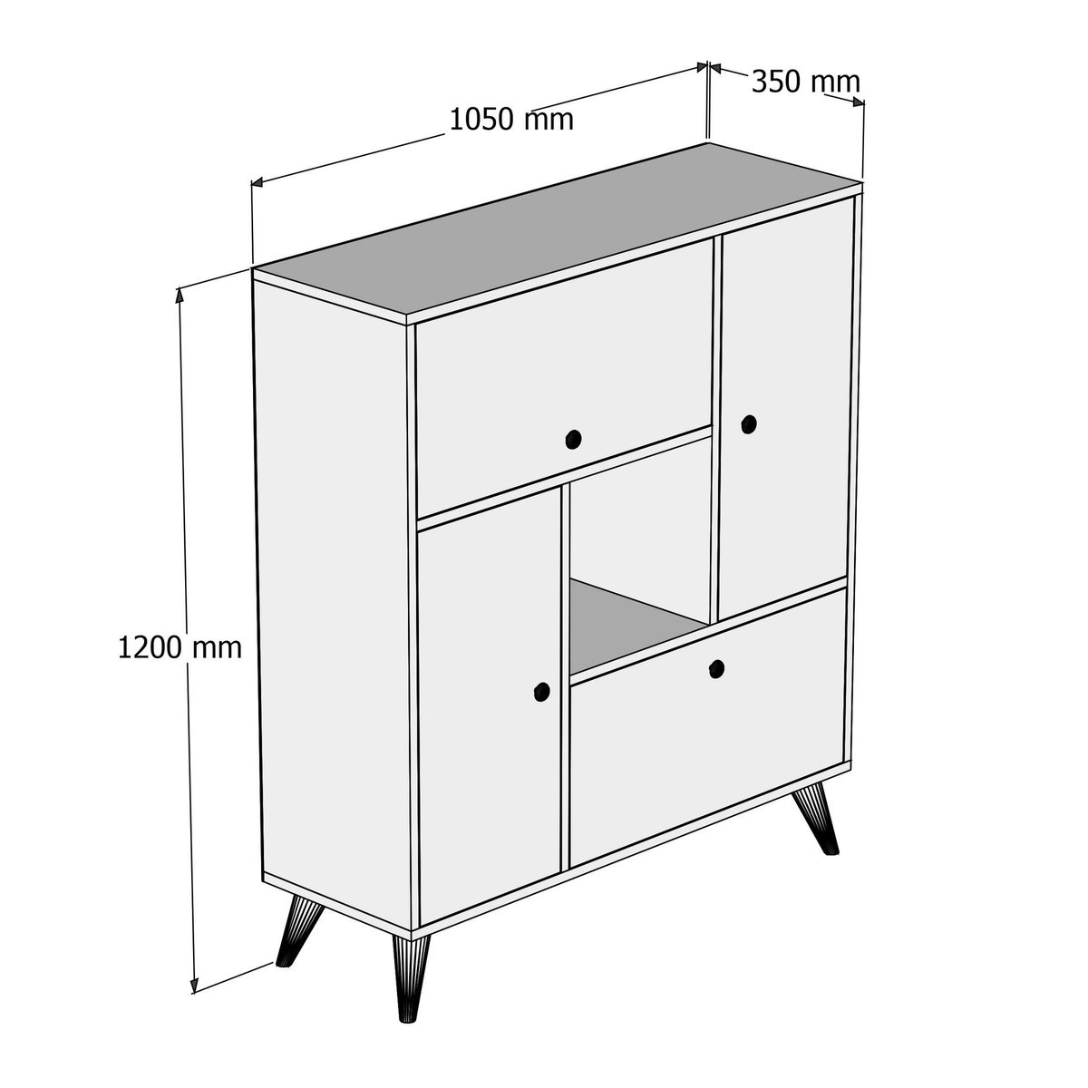 Buffet haut moderne 4 portes niche centrale, effet noyer JENA bois naturel, PIER IMPORT