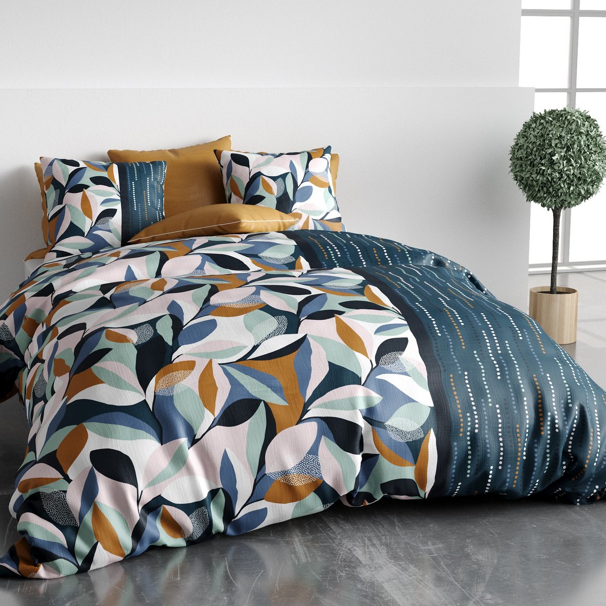 Parure de lit - Housse de couette coton 57 fils bleu, EDEN