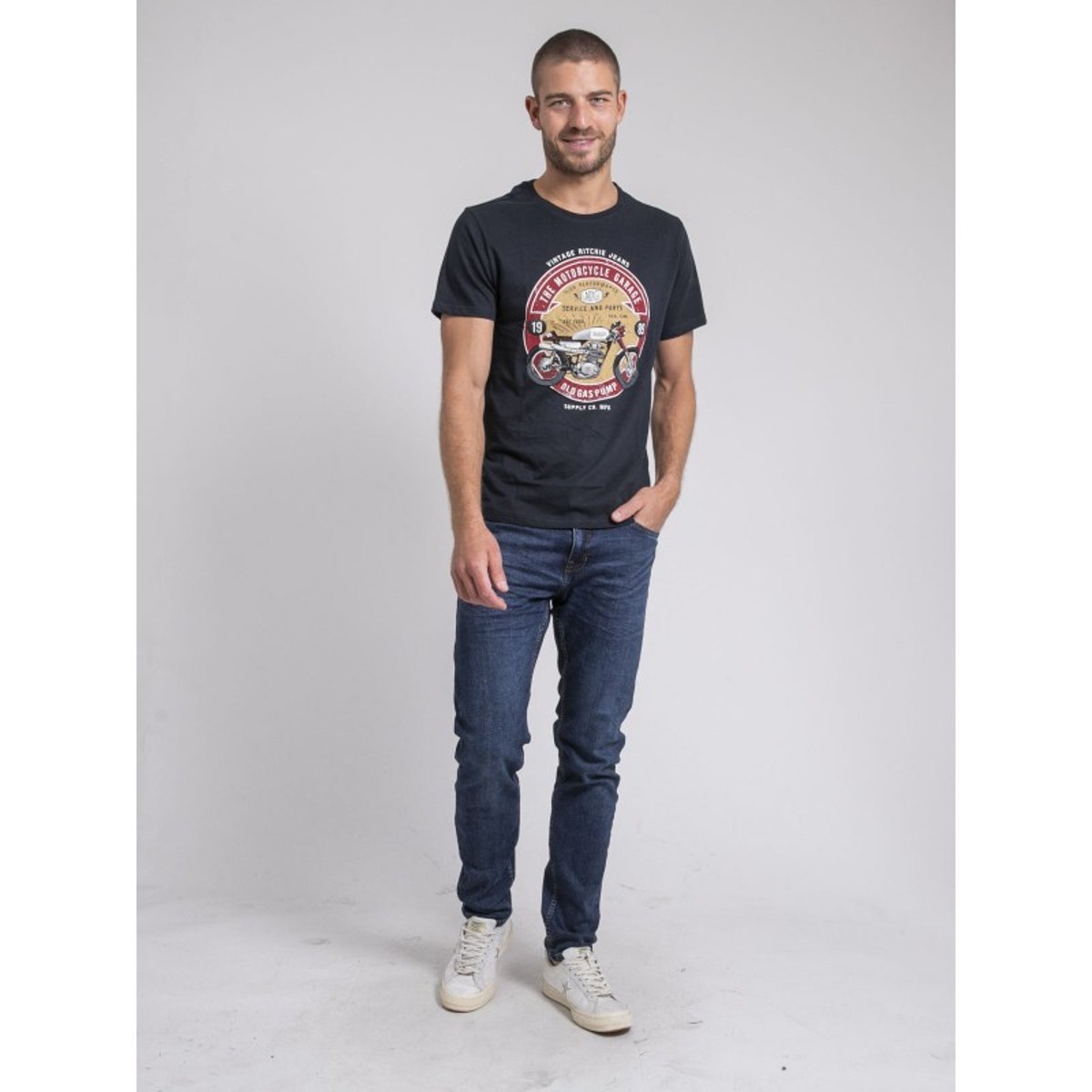 T-shirt Col Rond Pur Coton Jorisol bleu marine, RITCHIE