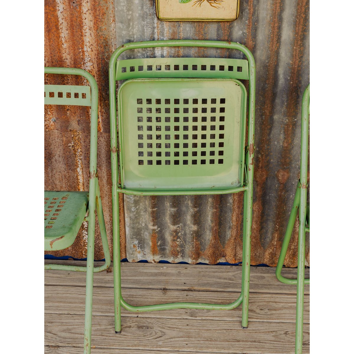 Lot de 3 chaises en métal vert Alma N°2101 - Bon état vert, DEBONGOUT