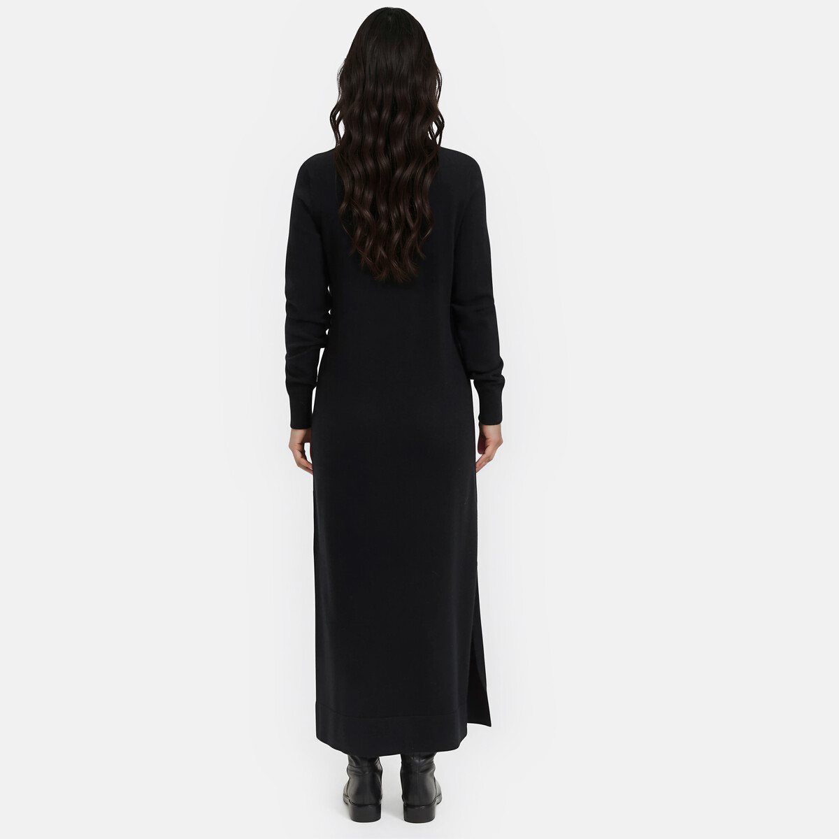 Robe pull, longue, manches longues noir, LA REDOUTE COLLECTIONS