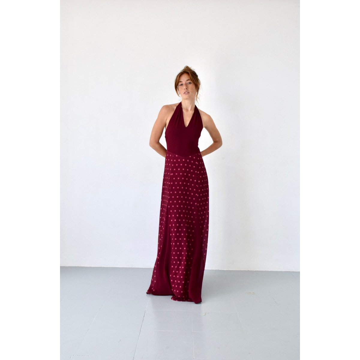 Robe longue jupe à pois KALA bordeaux, MINDTRAVELER