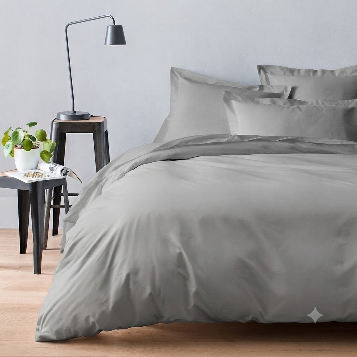 Taie d'oreiller en satin de coton gris, EDEN