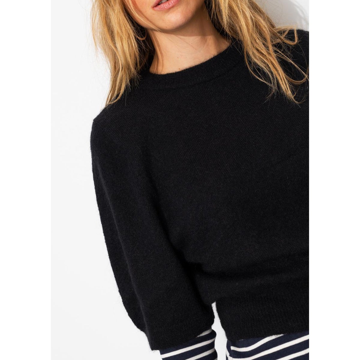Pull col rond manches ballon noir, PROMOD