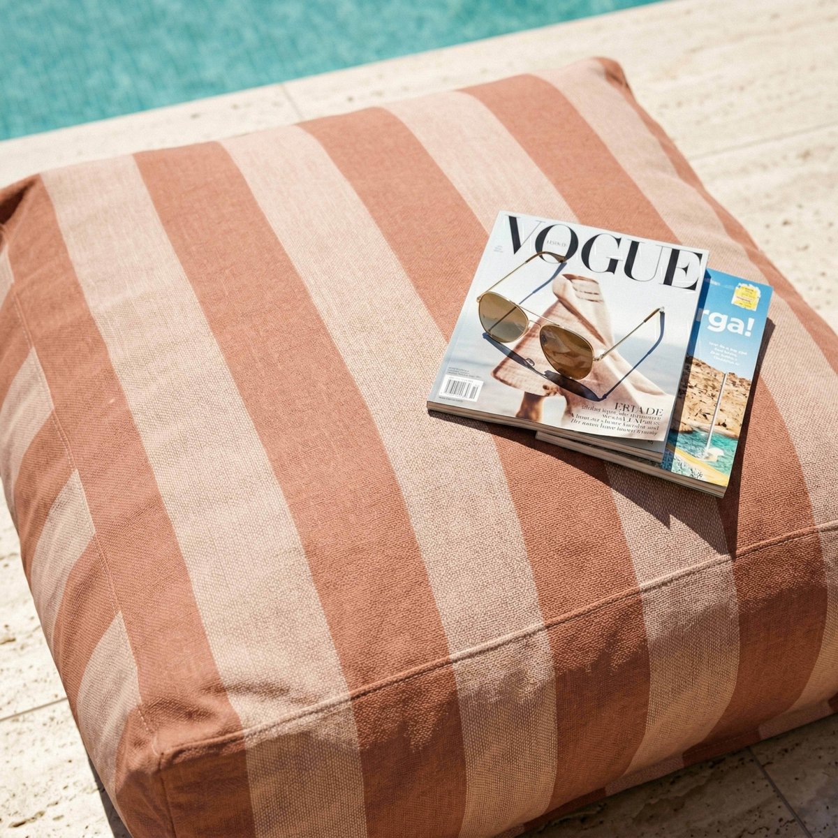 Pouf rayé pour salon de jardin modulable, MIXI terracotta, OVIALA