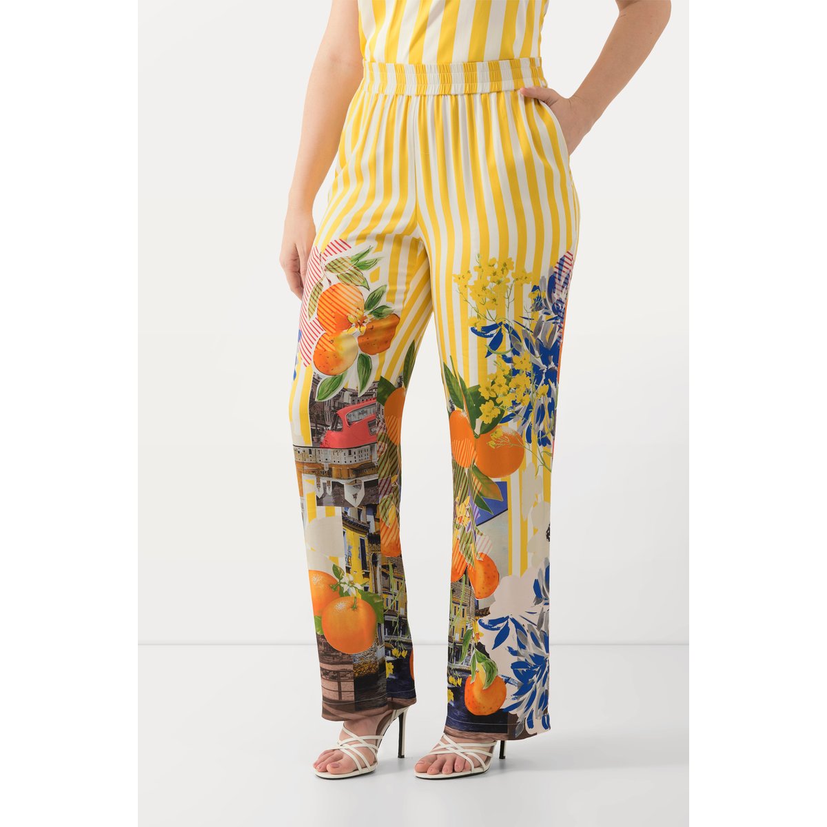 Pantalon à rayures et motif oranges citron, ULLA POPKEN