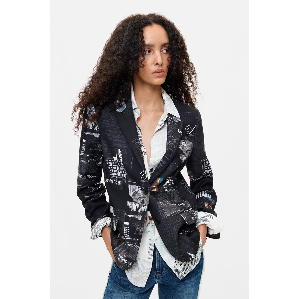 Veste de costume patchwork imprimée noir, DESIGUAL