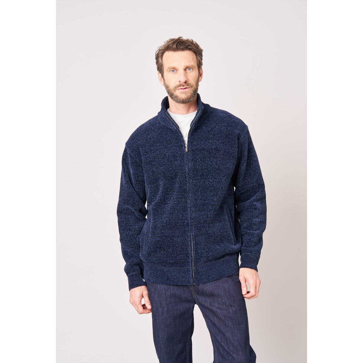 Gilet zippé homme en maille ultra douce MONDEUS navy, DEELUXE
