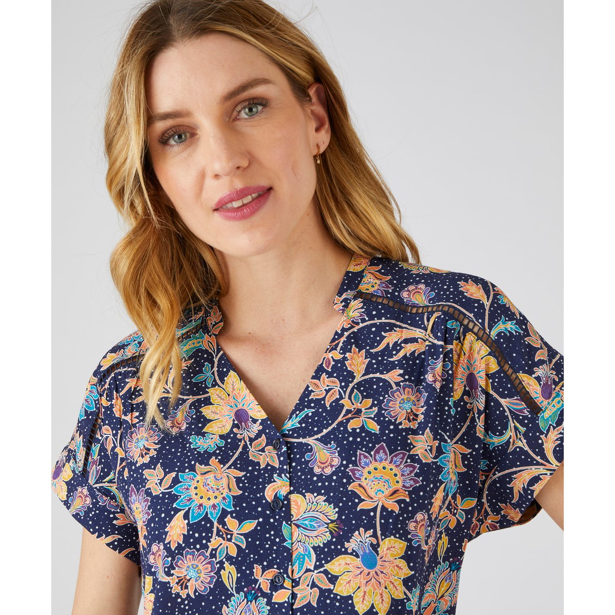 Chemisier imprimé fleurs bleu marine floral, DAMART