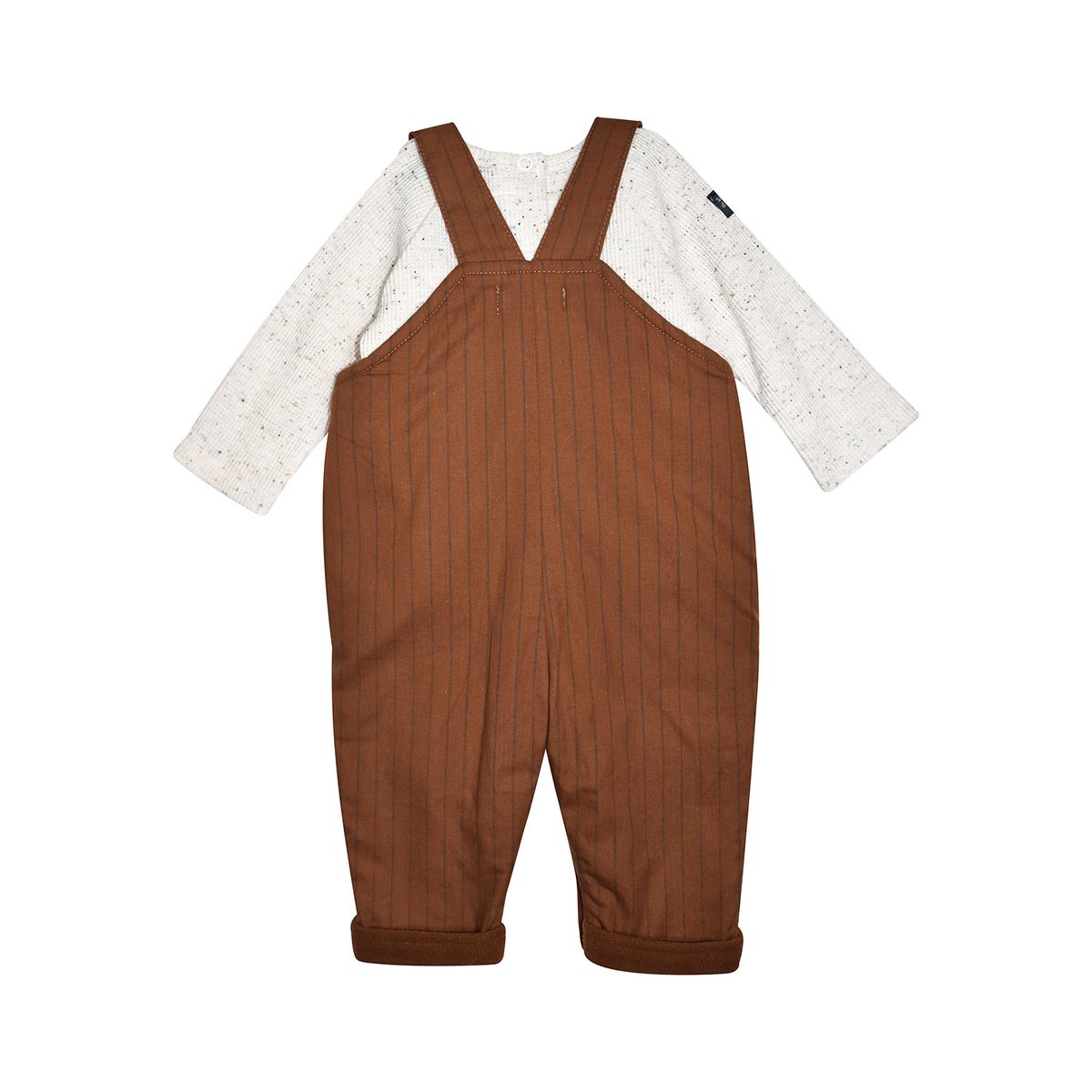 Ensemble tshirt salopette en tisse teint philbert marron, SUCRE D'ORGE