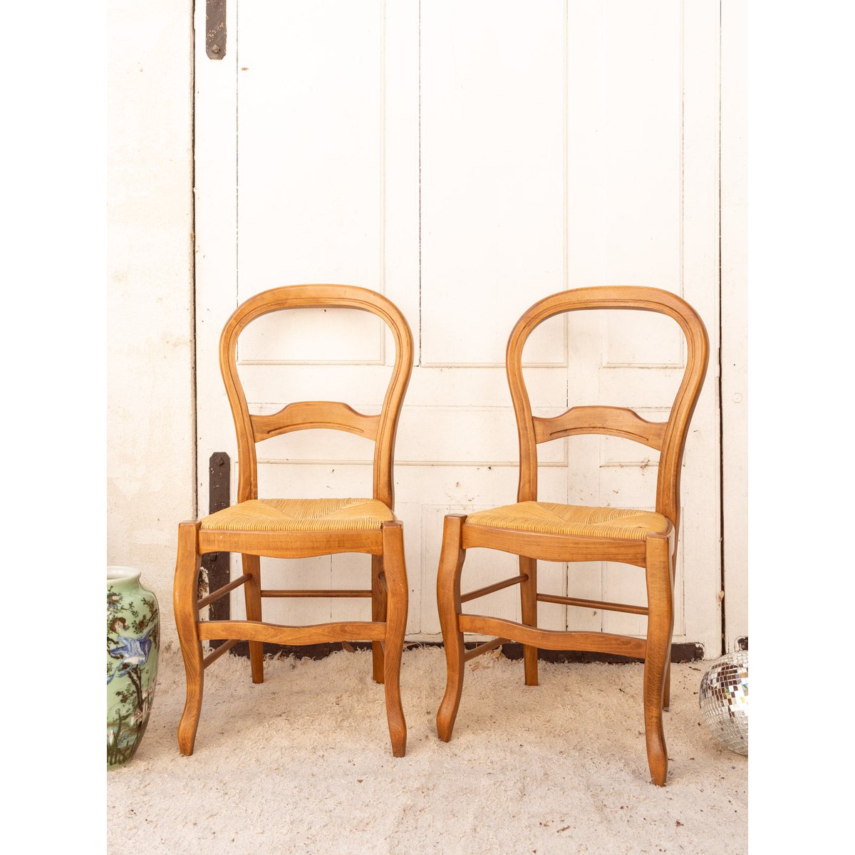 Lot de 4 chaises en bois et paille Claude N°1451 - Bon état bois clair, DEBONGOUT
