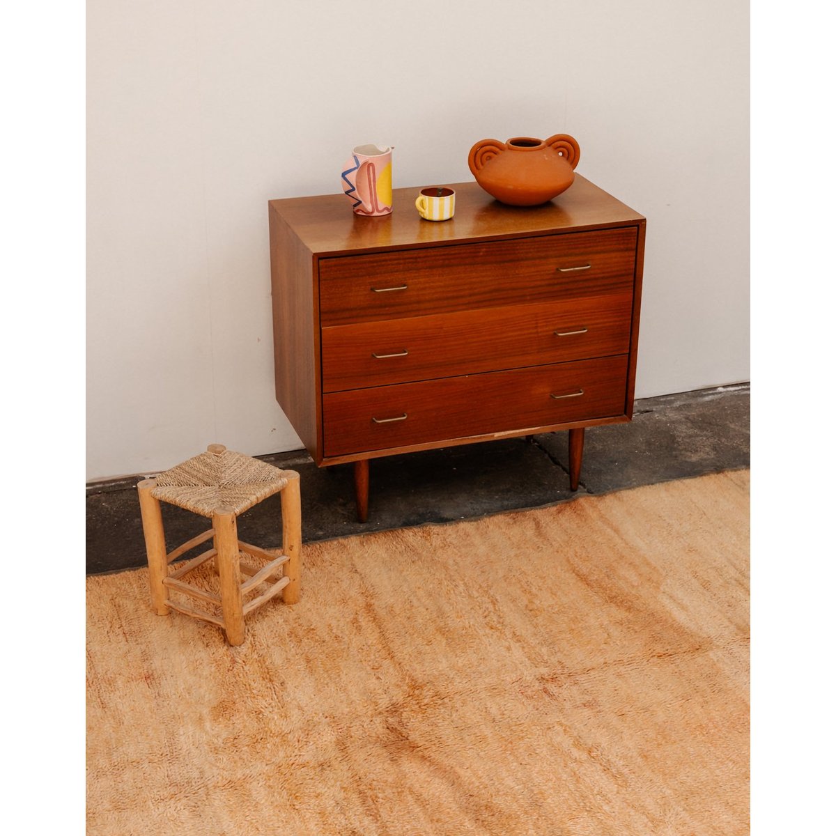 Grand tapis orange et vert en laine Olivier N°26 - Bon état orange, DEBONGOUT