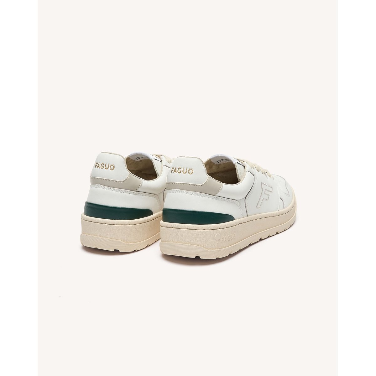 Baskets basses en cuir blanc et vert, FAGUO