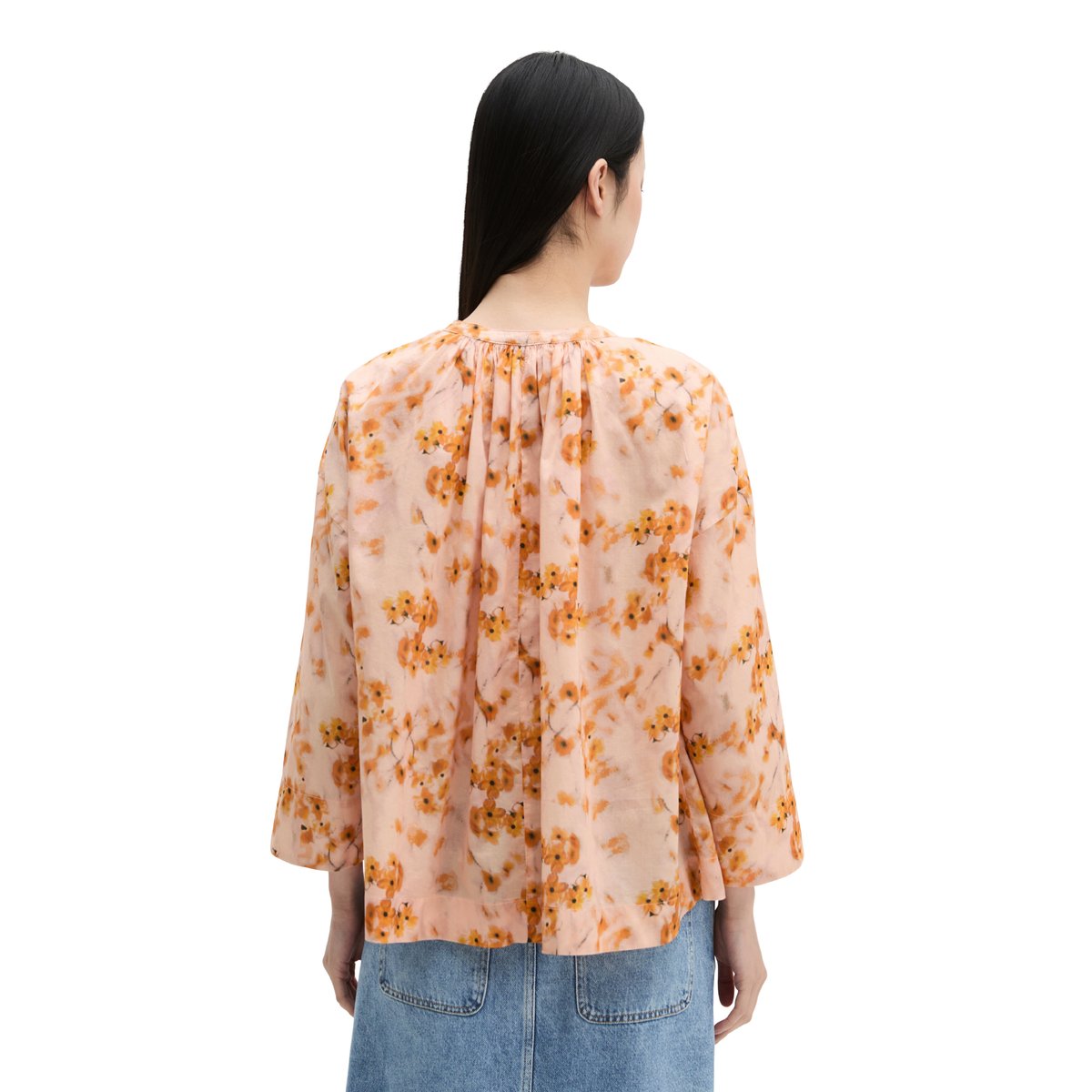 Blouse relaxed en voile de coton imprimé orange, MARC O'POLO