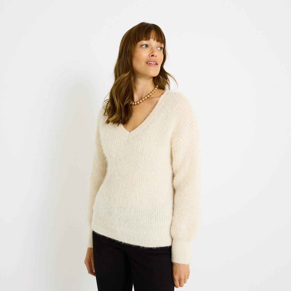Pull fluffy 2 en 1 blanc cassé ecru, GRAIN DE MALICE