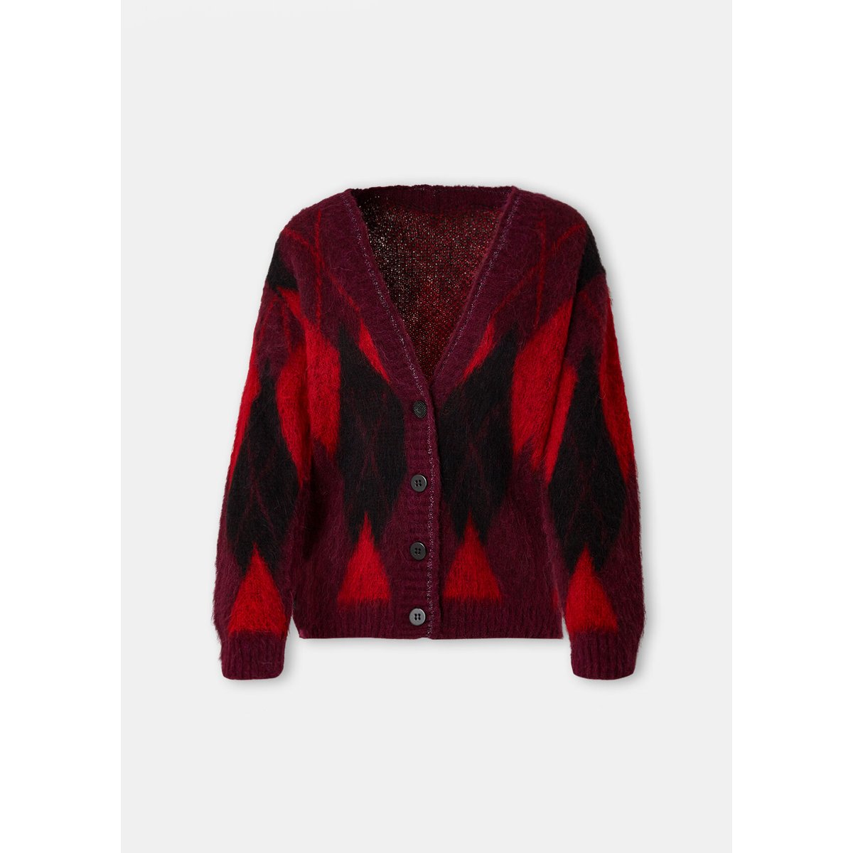 Cardigan à losanges en laine et alpaga rouge, LIU JO