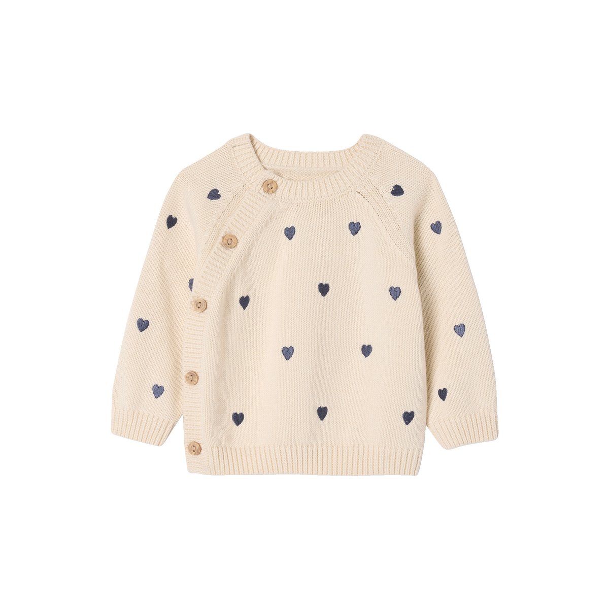 Pull naissance avec petits coeurs brodés écru, VERTBAUDET