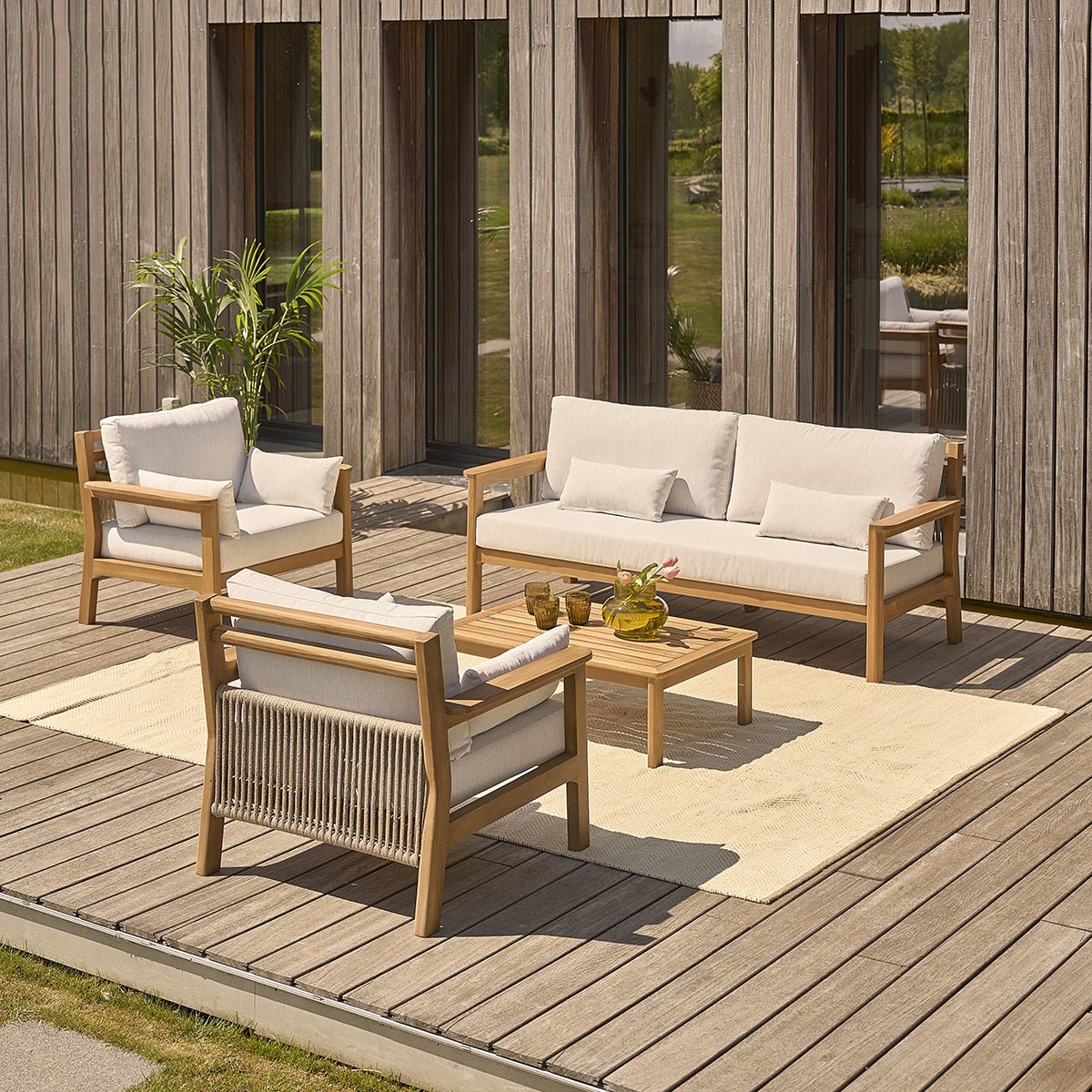 Fauteuil de jardin en teck massif avec coussins MAORA light_grey, BERAH GETAH
