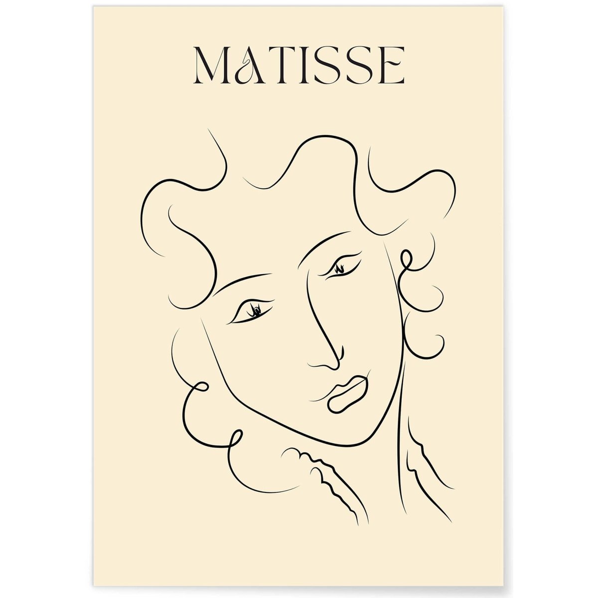 Affiche Matisse 'Femme Abstraite' – Visage en trait continu blanc, L'AFFICHERIE