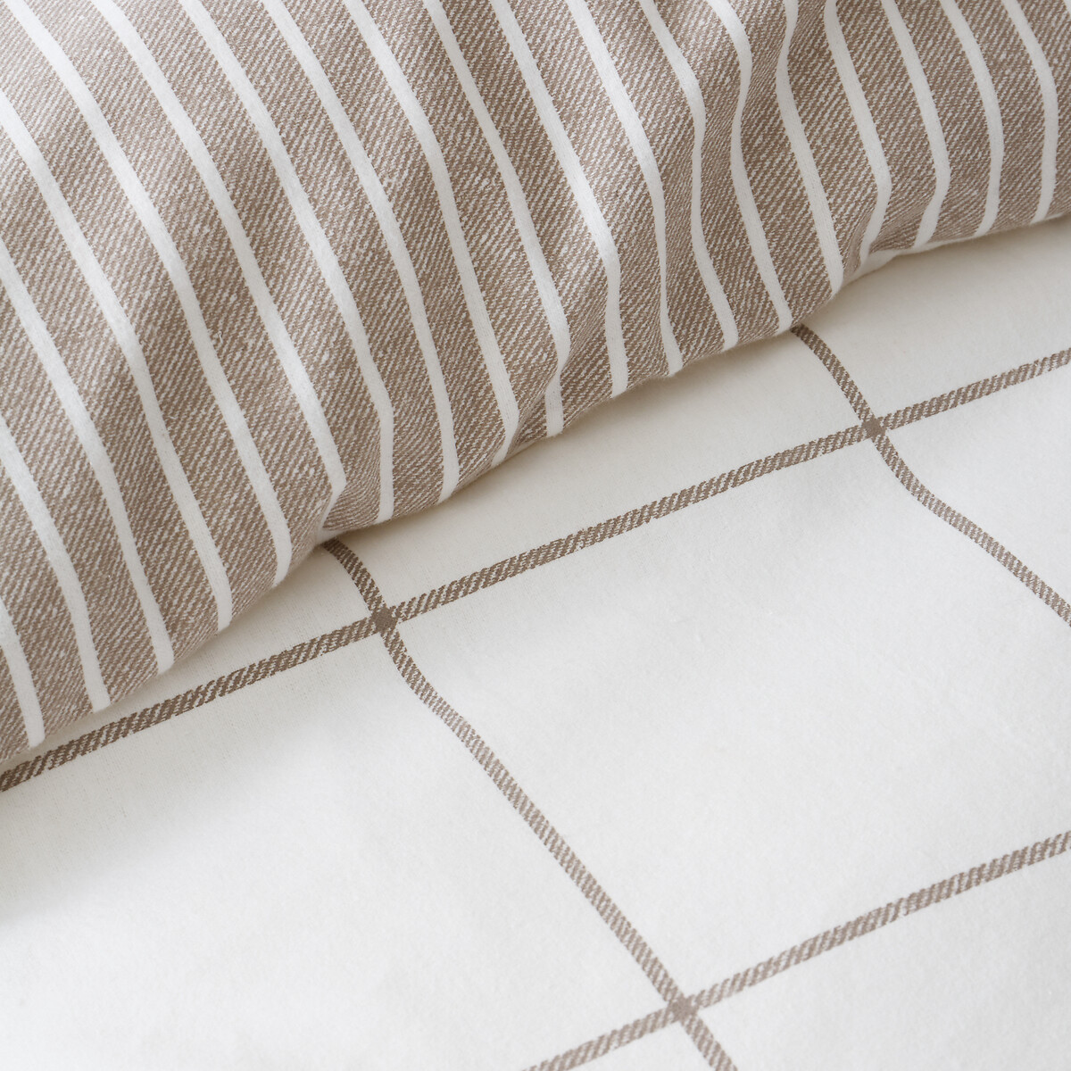 Brushed Regal Check Cotton Reversible Duvet Cover Set beige, BIANCA FINE LINENS