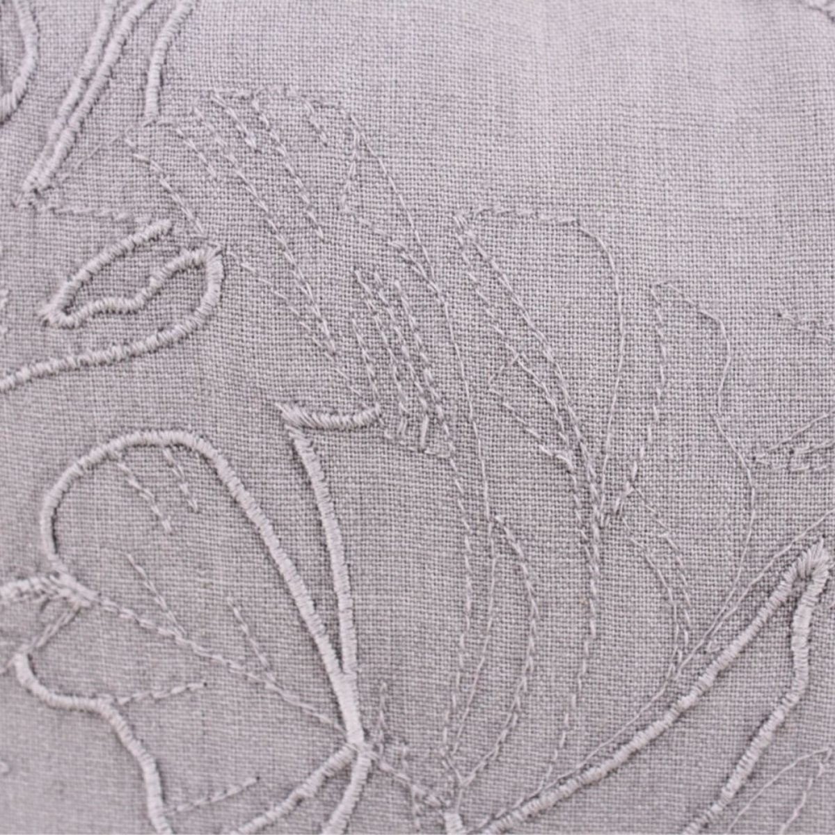 Coussin brodé feuillage avec lin 40x40cm gris, ORNAMI