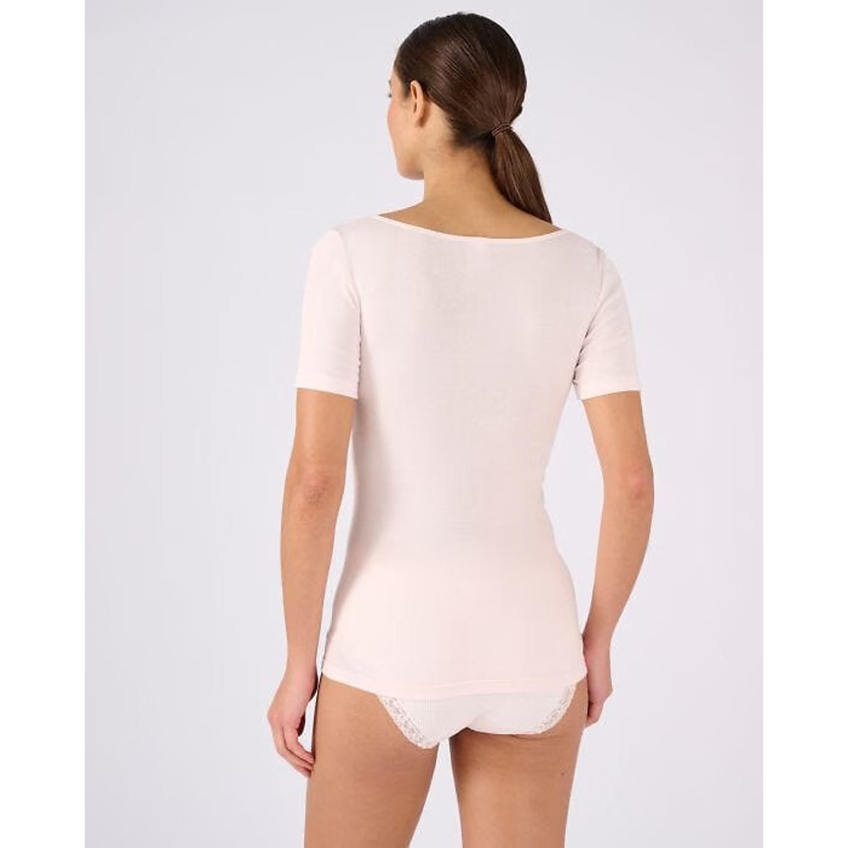 T-shirt in maglia a maniche corte in puro cotone pettinato rosa chiaro, DAMART