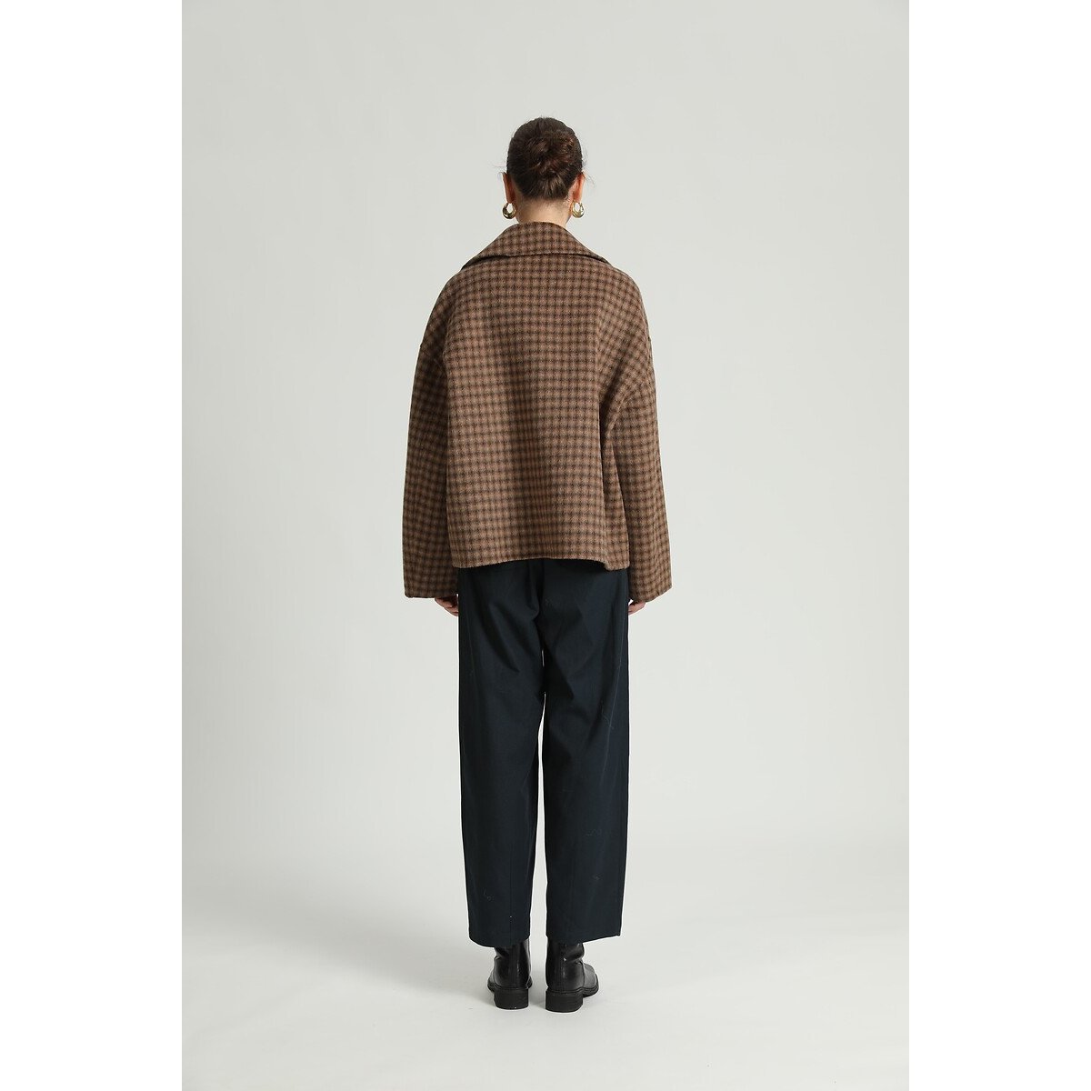 Veste en laine majoritaire, à carreaux, écharpe intégrée marron, SEE U SOON