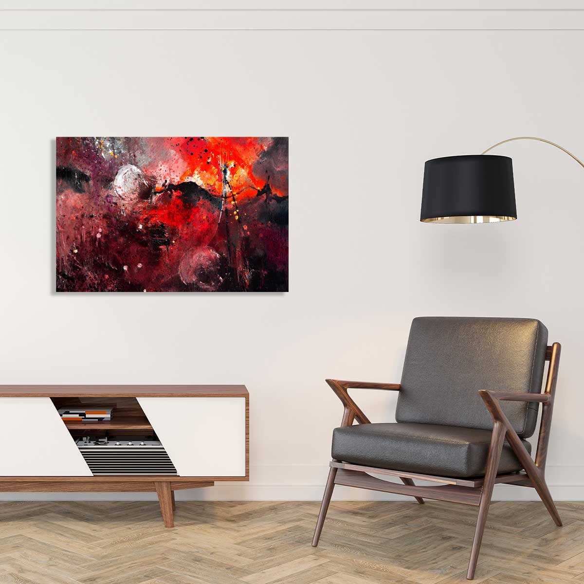Tableau abstrait rouge galaxie tableau alu dibond, HEXOA