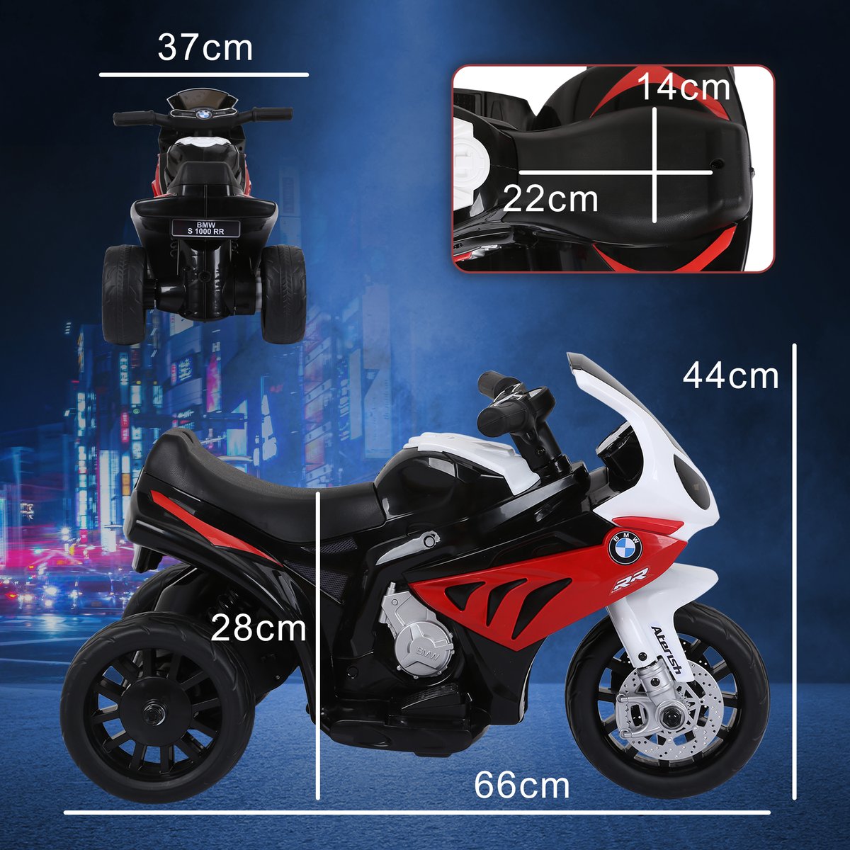Moto électrique à conducteur assis PP Bleu rouge, HOMCOM