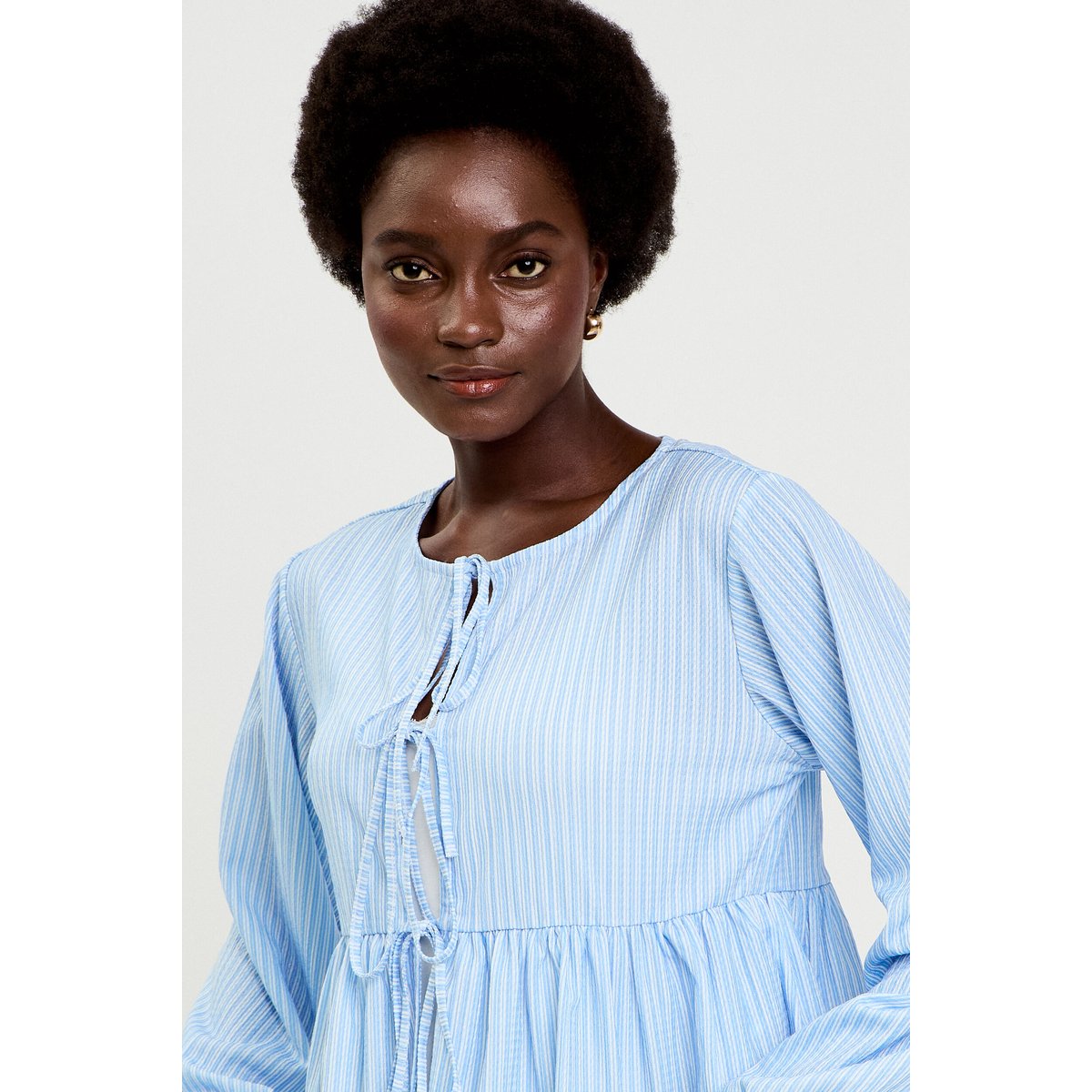 Blouse manches longues en crêpe bleu ciel, CACHE CACHE