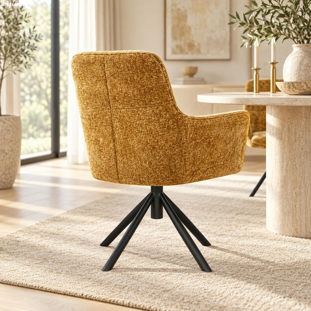 Fauteuil de table pivotant tissu moutarde (lot de 2) IENA moutarde, PIER IMPORT