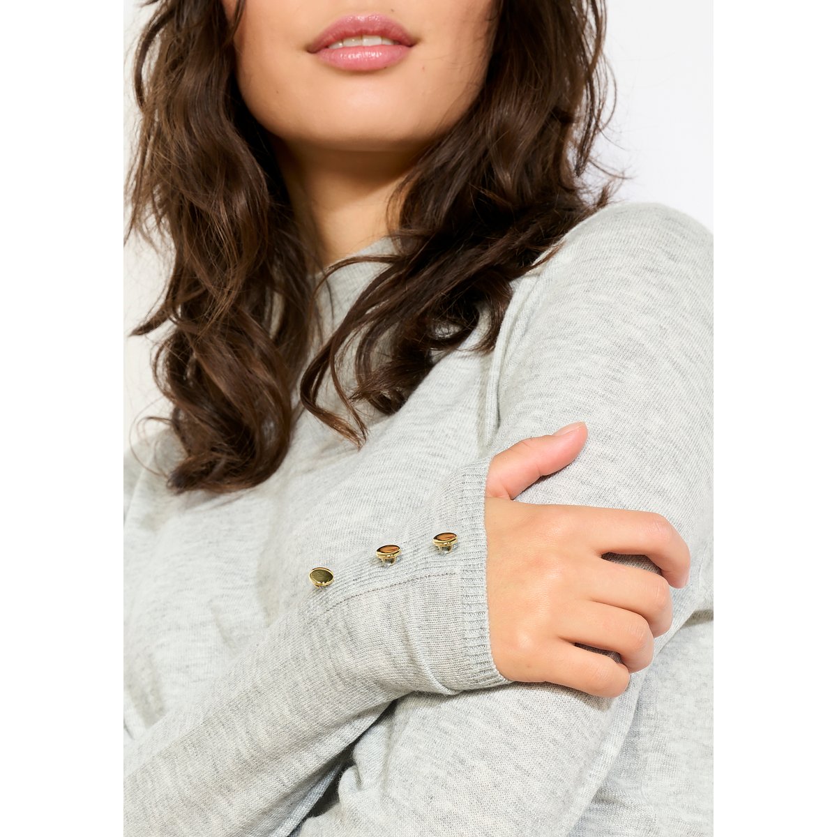 Pull col roulé à boutons gris, LOLALIZA