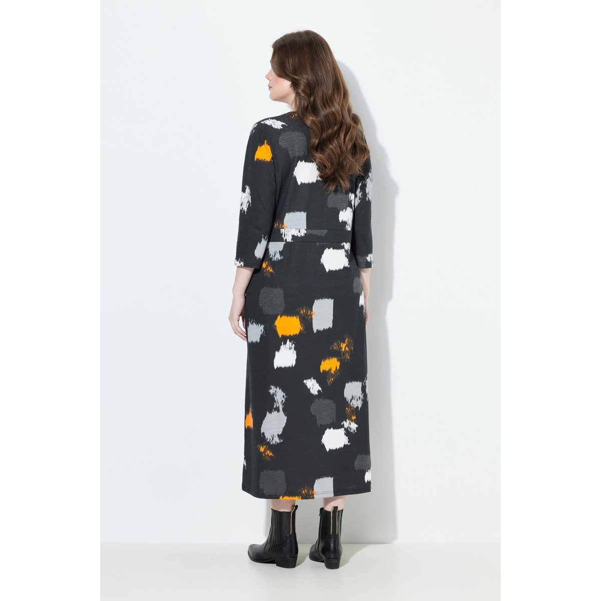 Robe maxi décolleté en V et manches 3/4 noir, ULLA POPKEN