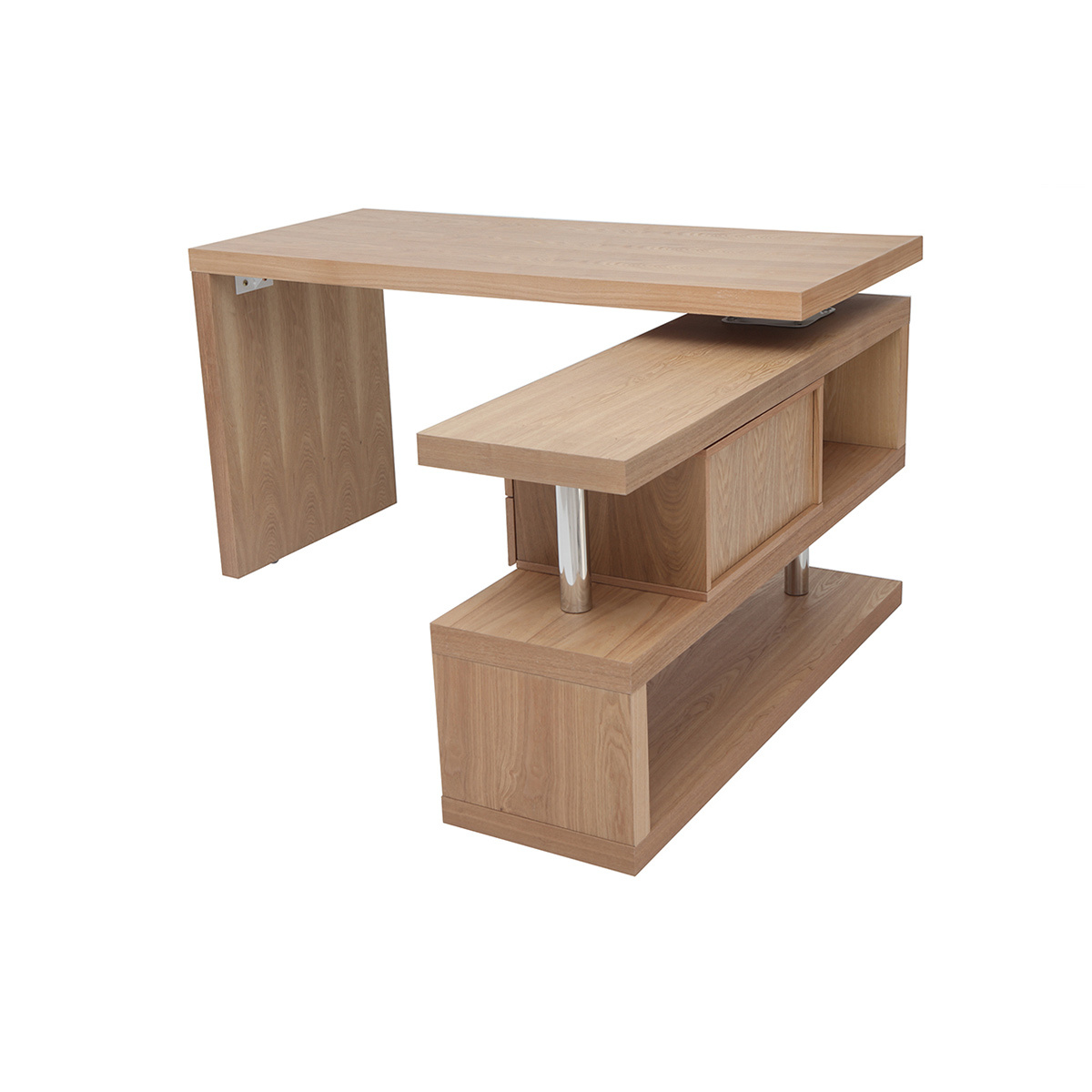 Bureau modulable design avec rangements 2 tiroirs bois clair L140-218 cm MAX marron clair, MILIBOO