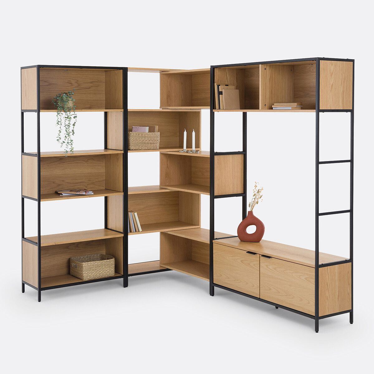 Volga Modular Bookcase with 3 Compartments in Oak Veneer natural, LA REDOUTE INTERIEURS