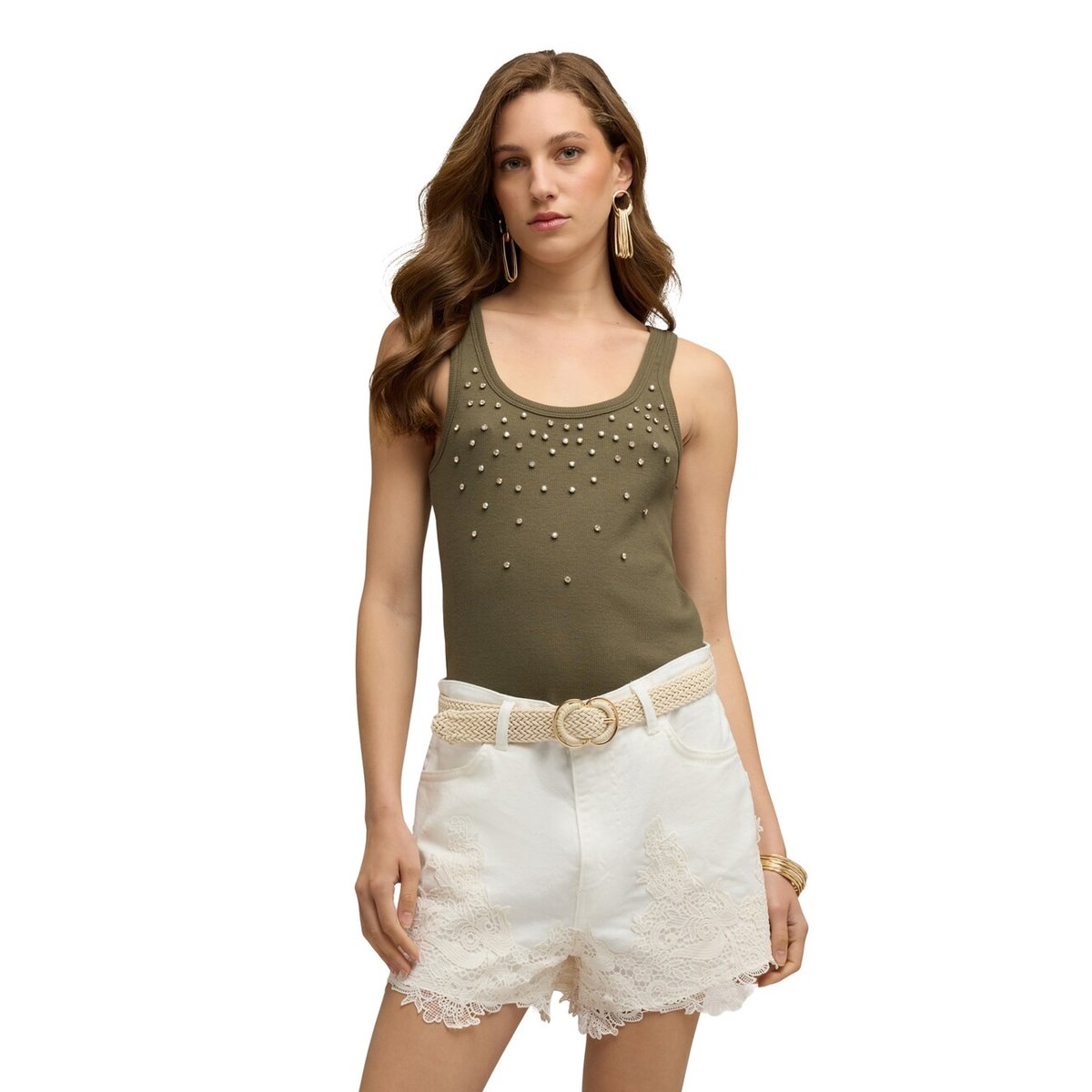 Top avec applications de pierres verde militare, MOTIVI