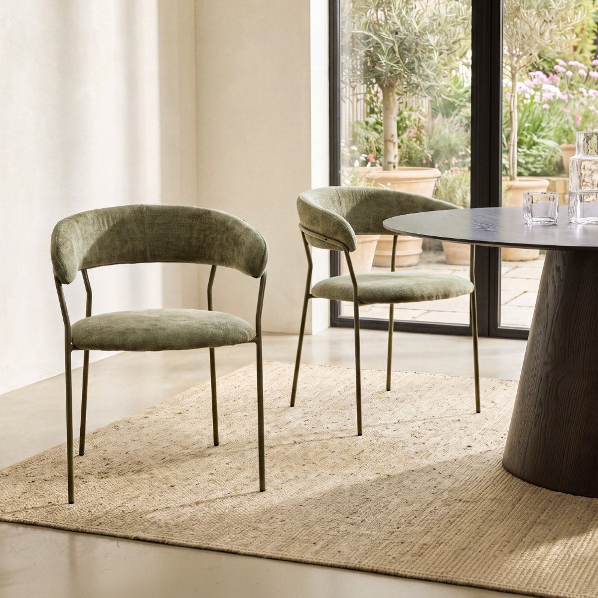 Lot de 2 fauteuils de table en tissu pieds métal- CELESTY vert, DRAWER