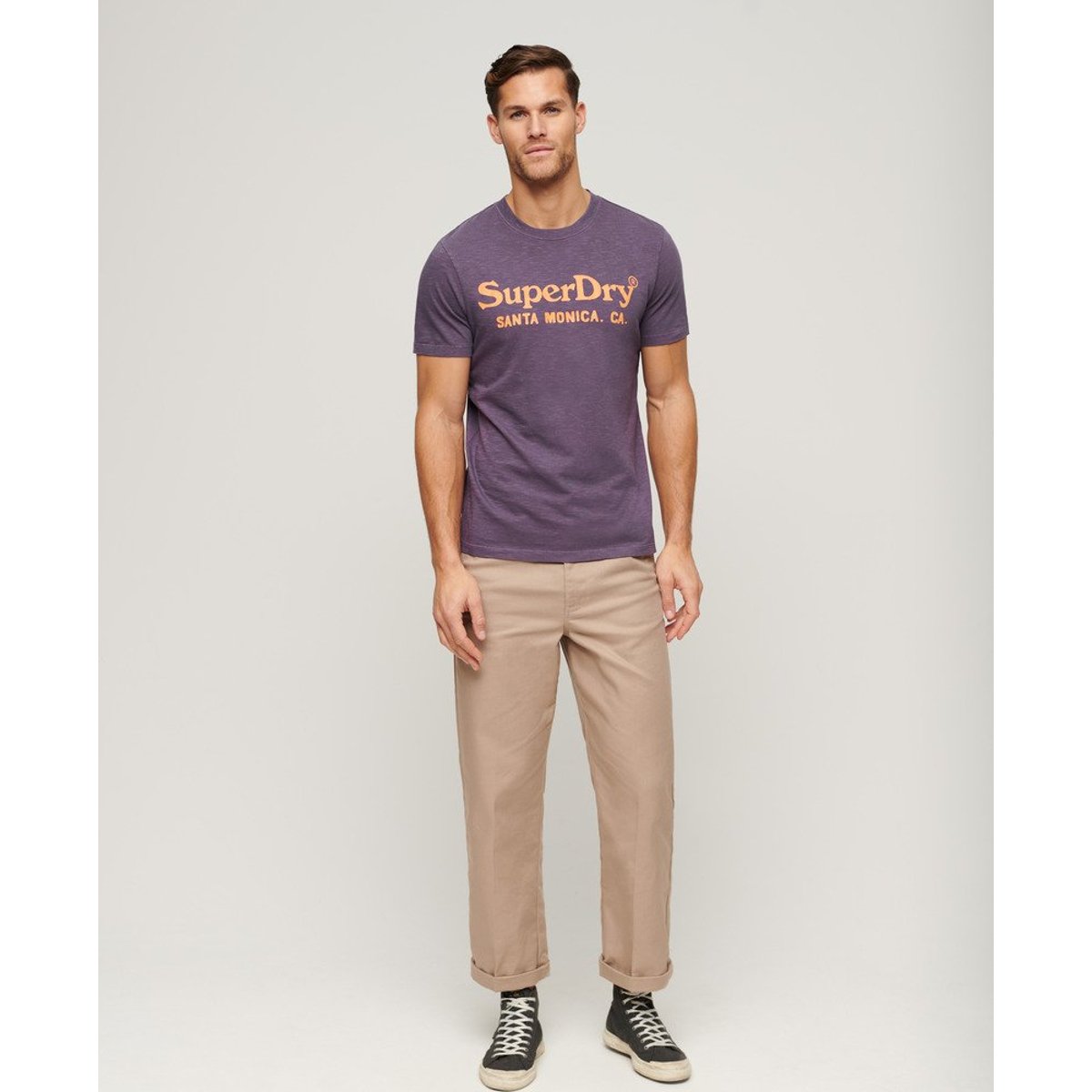 T-shirt classique à logo Venue violet suie flammé, SUPERDRY